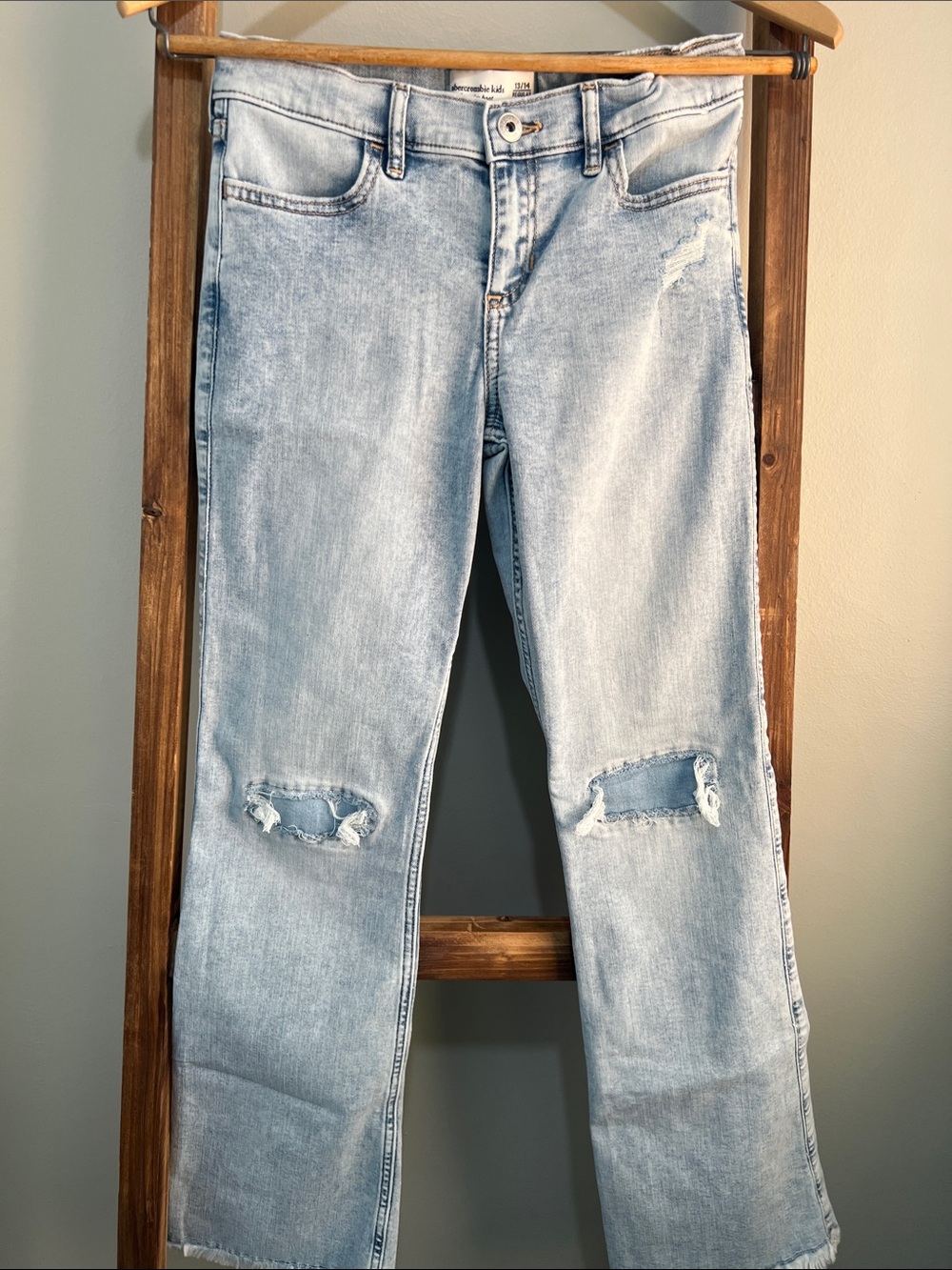 abercrombie kids Low Rise Boot Cut Distressed Jeans